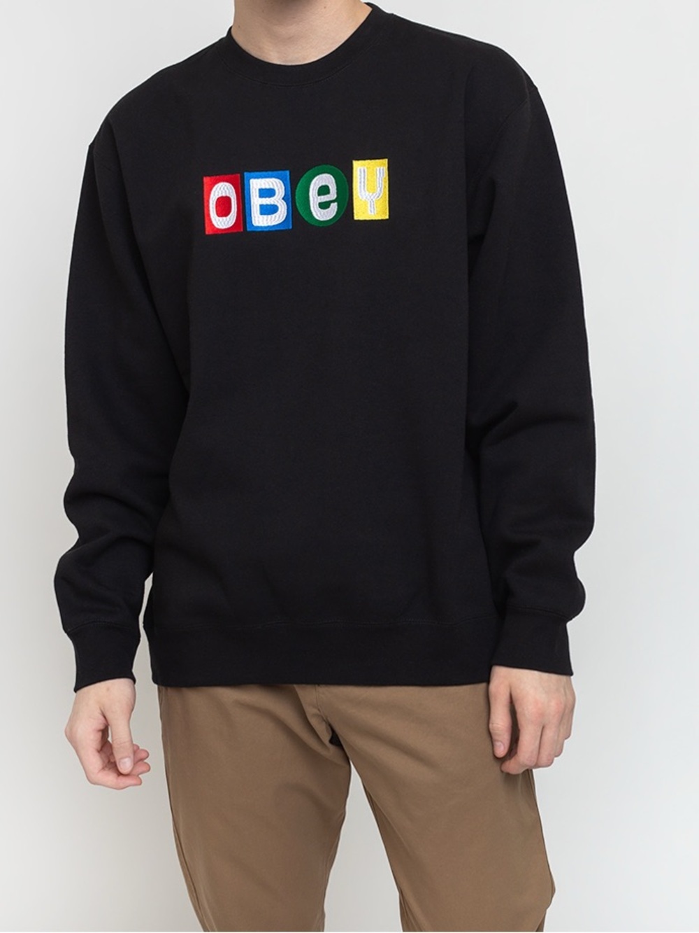 Obey Black Big Shots Crewneck Sweatshirt with Color Block Logo Size XL